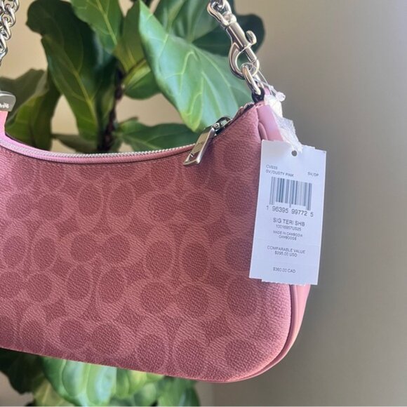 NWT Coach! Teri Shoulder Bag In Signature Canvas ๐ Dusty Pink๐ - Picture 6 of 8